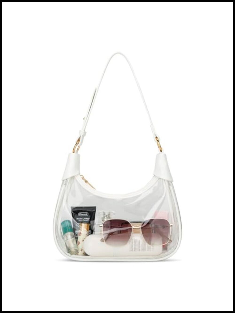 Clear PVC Crescent Hobo Bag Stadium Approved Underarm Purse Adjustable Strap